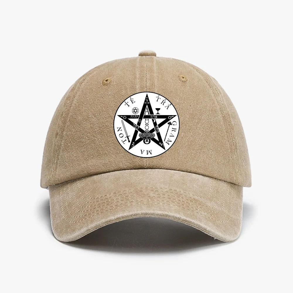 

Witchcraft Pentagram hat Jewish Hebrew Tetragrammaton Solomon Baseball Cap Unisex Amulet Distressed Washed hats