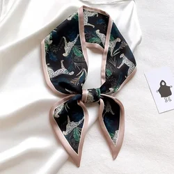 Silk Long Scarf Women Leopard Flamingo Print Luxury Hairband Narrow Scarves Small Neckerchief Summer Headband Ribbons Female