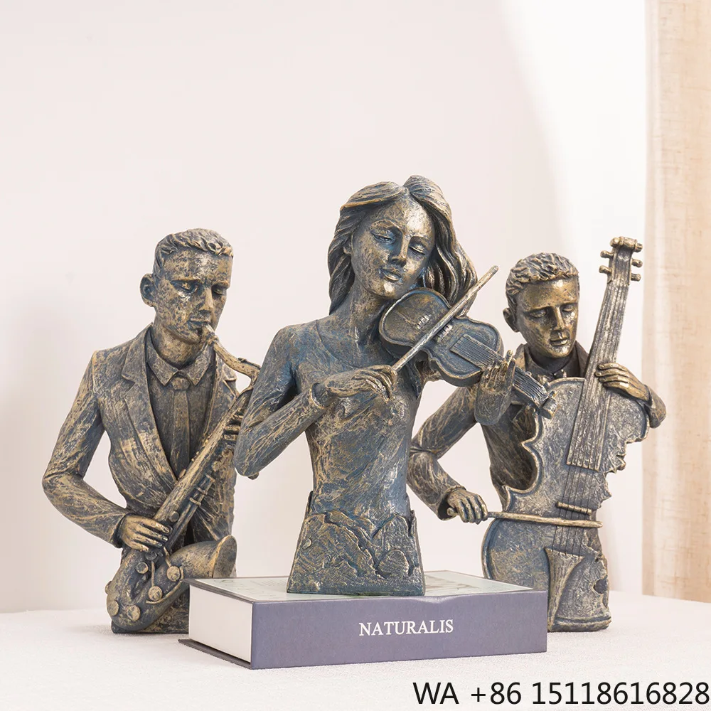 Creative Handmade Resin Saxophone Violin Band Figure Sculpture Home Decor Wedding Ornament