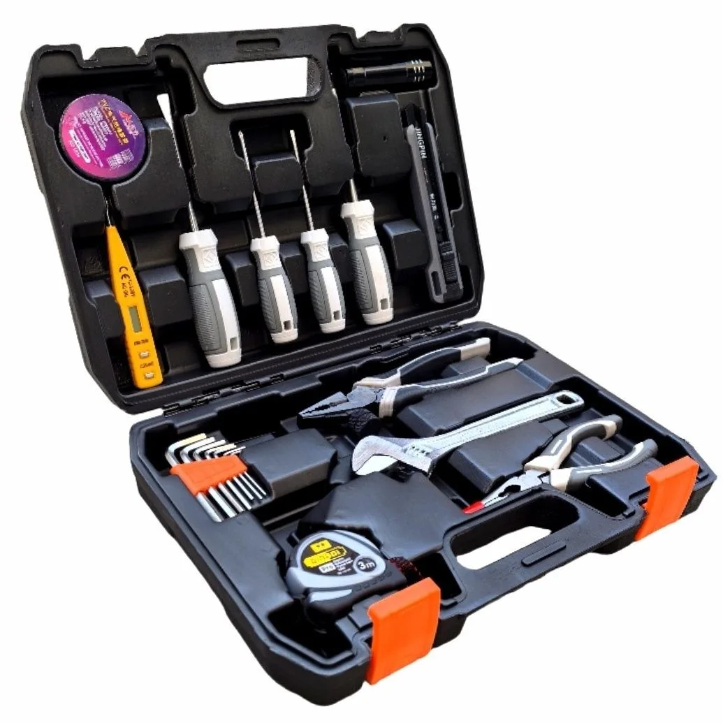 15 Piece Portable Home Repair Tool Set with Pliers Screwdrivers Wrench and Voltage Tester, Compact Tool Case Kit for Household