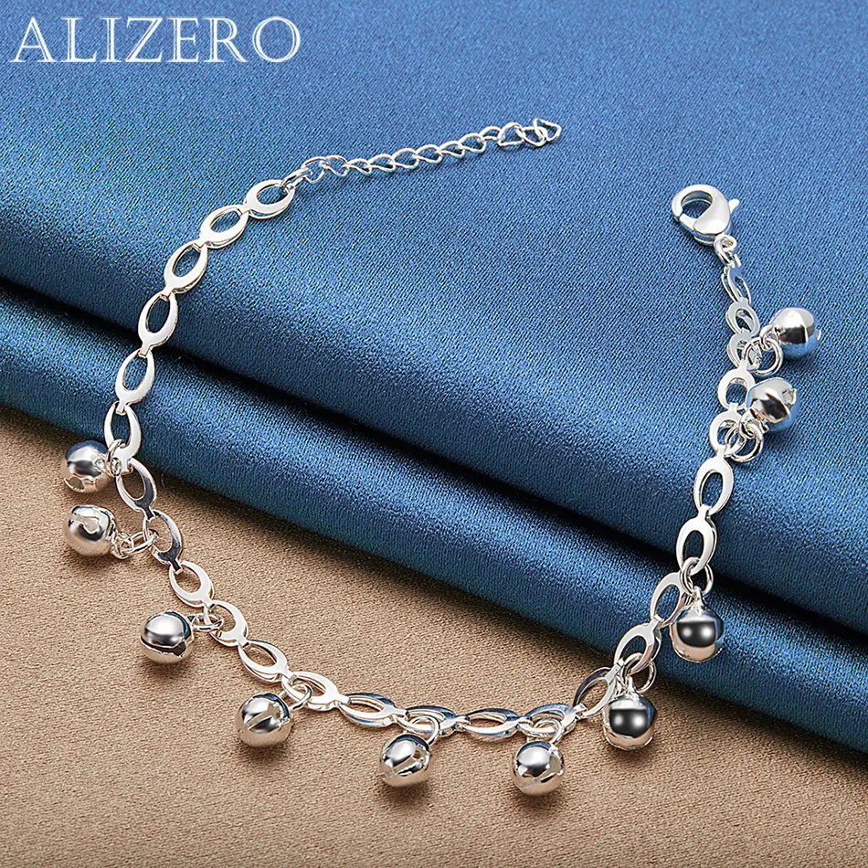 ALIZERO 925 Sterling Silver Bell Beads Bracelet Chain Fashion Wedding Engagement Party Jewelry Girl Cute Accessories