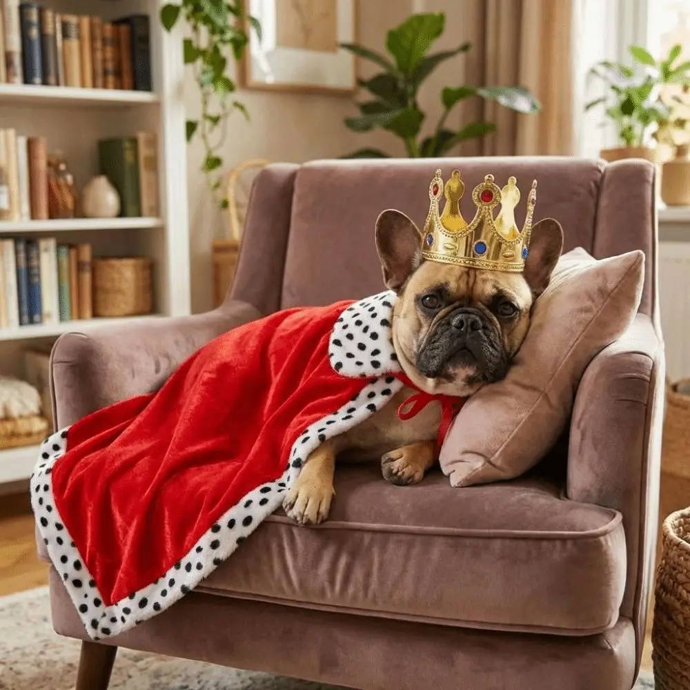 Hundekleidung: Verstellbarer Hunde-Königsumhang mit Krone, Samtbesatz, Haustier-Cosplay-Umhang, gemütliches, atmungsaktives Haustierkostüm für Fotoshootings – Detail 5