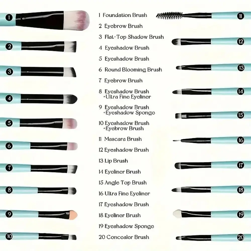 20 pièces/ensemble doux moelleux ensemble de pinceaux de maquillage fond de teint cosmétique Eyeliner pinceaux de maquillage Blush poudre libre surligneur