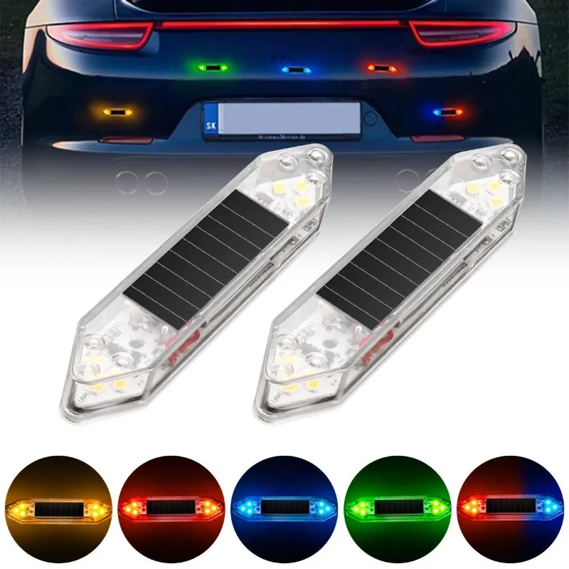 Solar-Powered Car Motorcycle Door Warning Light Ambient Decoration Light Red Blue Flash Stick Interior Night Indicator Lamp