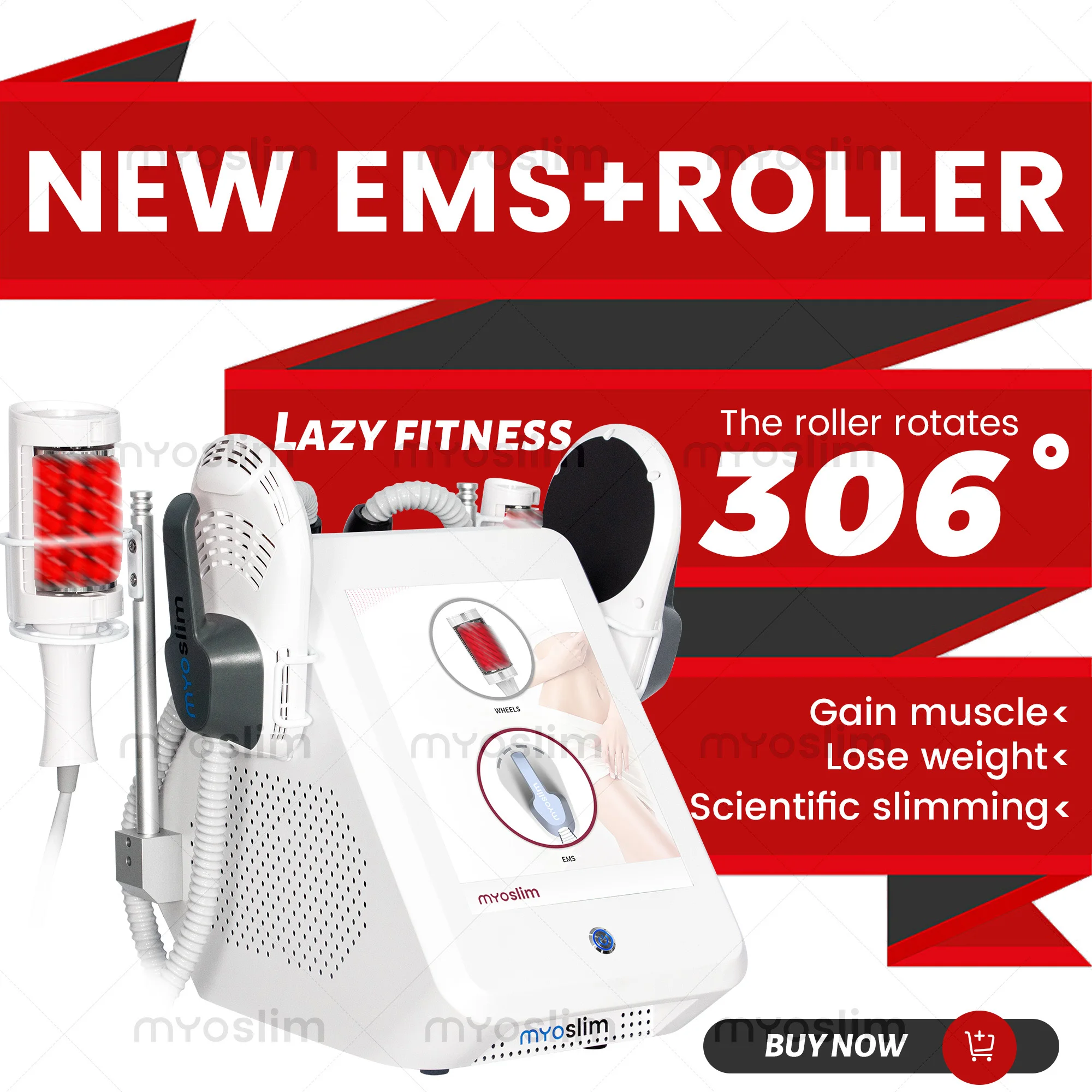 MYOSLIM 2‑in‑1 EMS HI‑EMT Body Sculpting Machine 360° RF Roller Muscle Building Fat Reduction Butt Lifting Cellulite Removal Sal