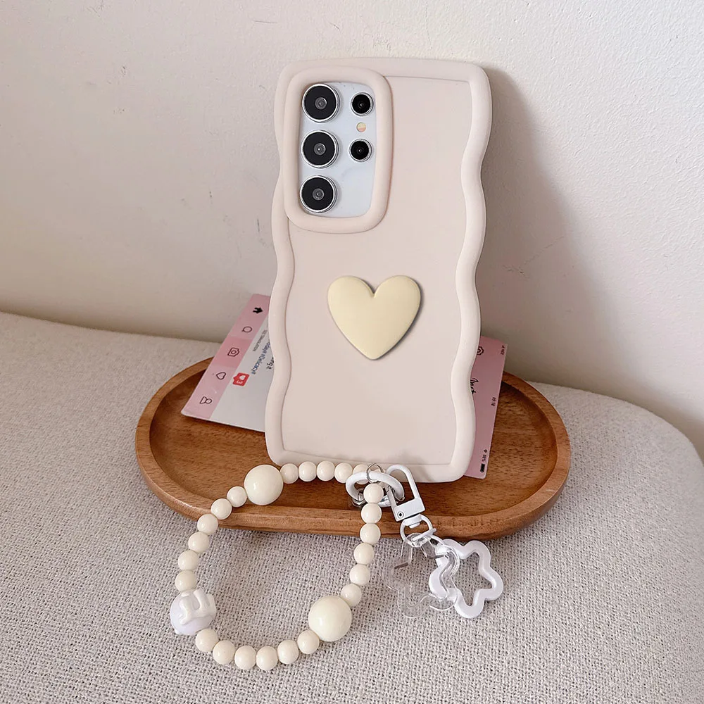 On Realme Narzo N65 N63 N55 N53 70 70X 60 Pro 60X 50A 50i Prime 30A 20 10 Q5i Y36 With Bracelet Case Love Heart Wave Soft Cover
