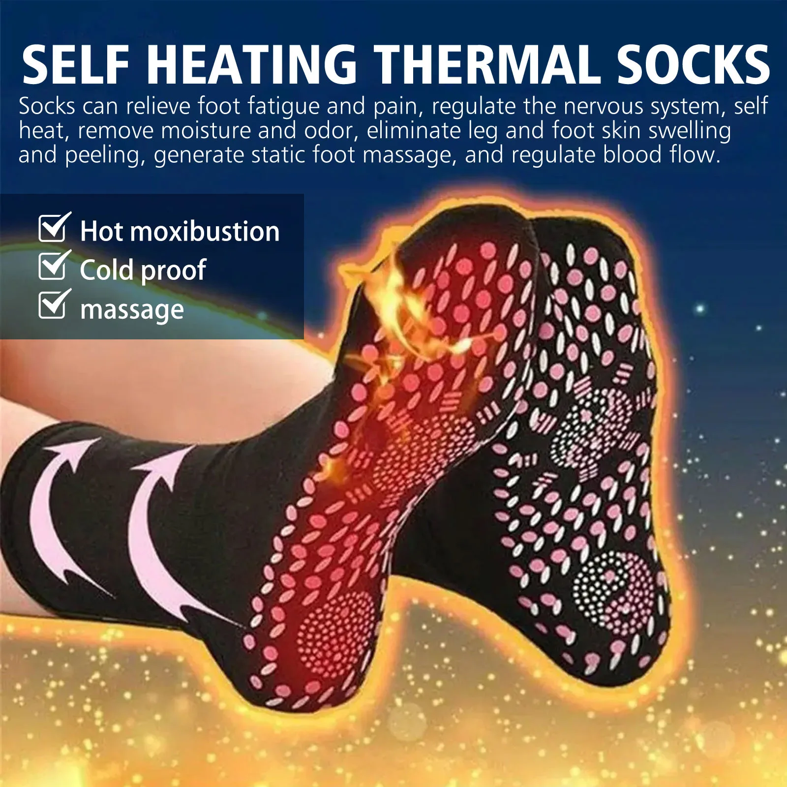 1Pairs Tourmaline Self-Heating Socks Winter Warm Thermal Health Care Socks Slimming Health Sock Short Sock Magnetic Therapy Sock