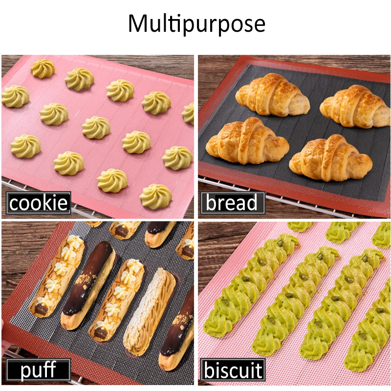 Silicone Mat Eclair Pastry Non Stick Puff Perforated Liner Pad Macaron Cookie Mold For Baking Tools Oven Sheet Bakeware Kitchen