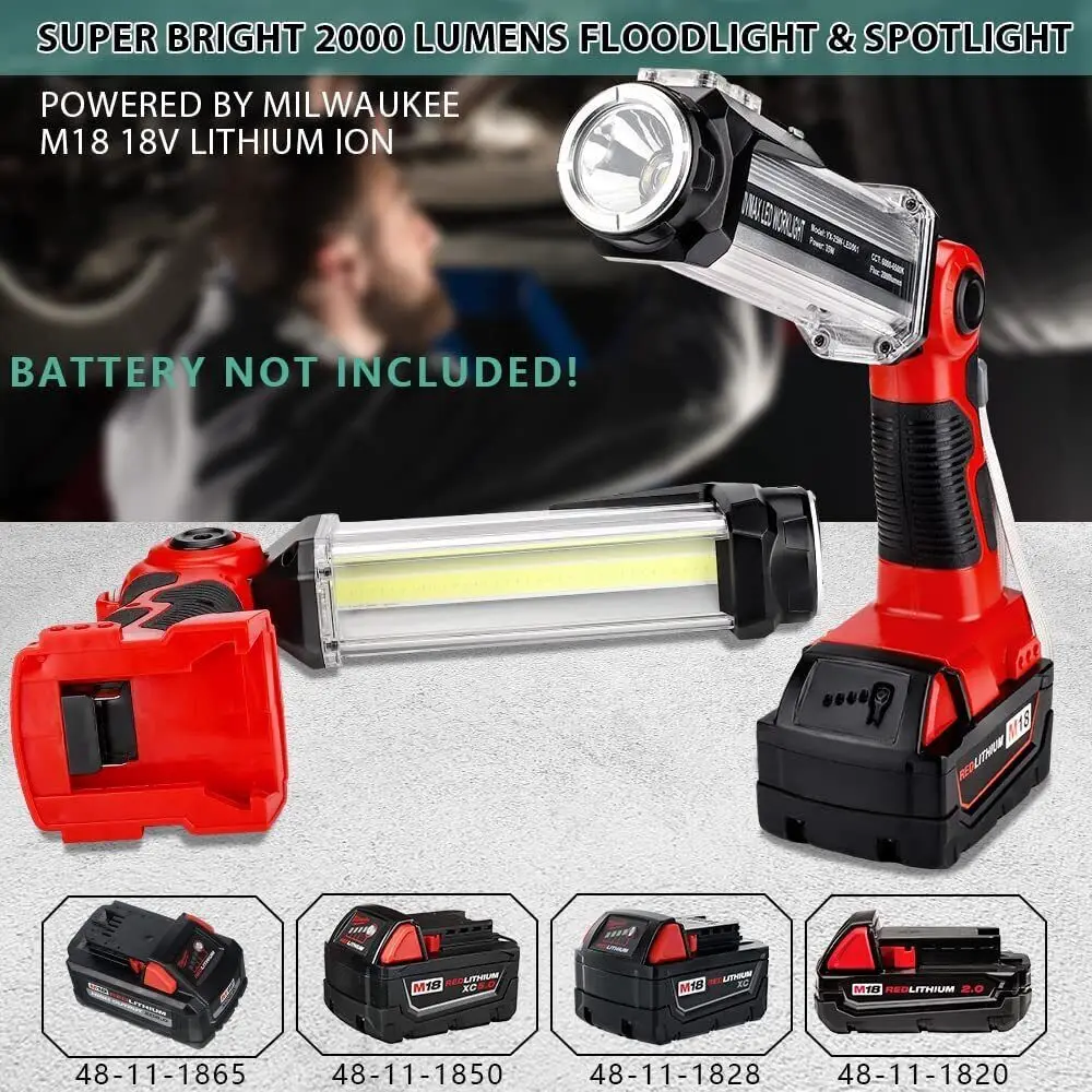 Imagem -04 - Led Work Light para Milwaukee Holofotes Portáteis Lâmpada de Ferramentas Lanternas Portáteis para Acampar Bateria Li-ion 18v 35w 2000lm