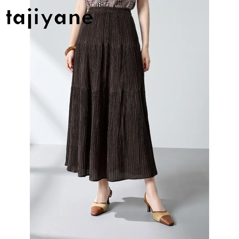 TAJIYANE 97.6% Mulberry Silk Women's Skirts Retro Skirts Luxury Brands for Woman Clothing Summer 2026 Skirt Coffee Color Юбка