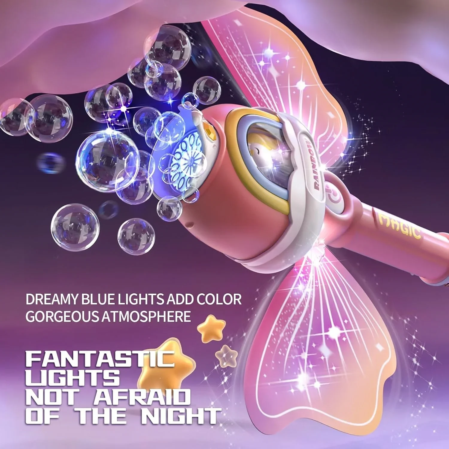لعبة فقاعات كهربائية لحفلات أعياد الميلاد في الهواء الطلق هدية عصا فقاعات كهربائية أوتوماتيكية بالكامل مع أجنحة إضاءة محمولة عصا سحرية للأميرة #3