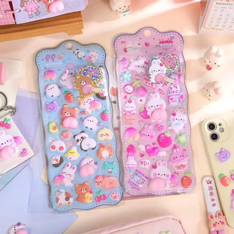 3D Cute Bunny Peach Sticker Kawaii Animals Stickers - Squishy Fidget DIY Decal for Phone Case Scrapbook, Fun Stress Relief Gift