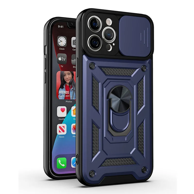 Armor Shockproof Kickstand Phone Case For Xiaomi Redmi 9 Prime 9A 9C Note 8 9s 9T 9 Pro Max Slide Camera Lens Protection Cover