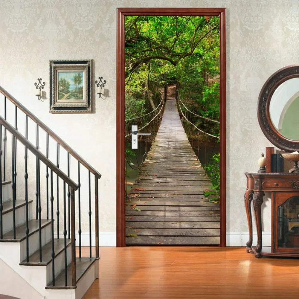 3d landscape door sticker wallpaper Pvc waterproof art mural living room bedroom decoration poster