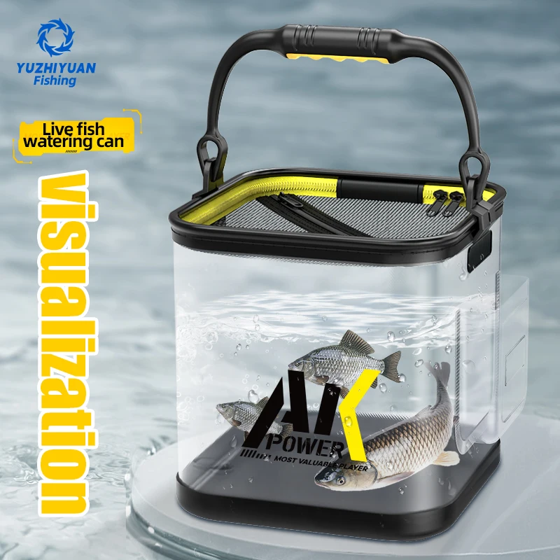 YUZHIYUAN Transparent Fishing Bucket Foldable Multifunctional Live Fish Container Fish Protection Bucket JJ4281