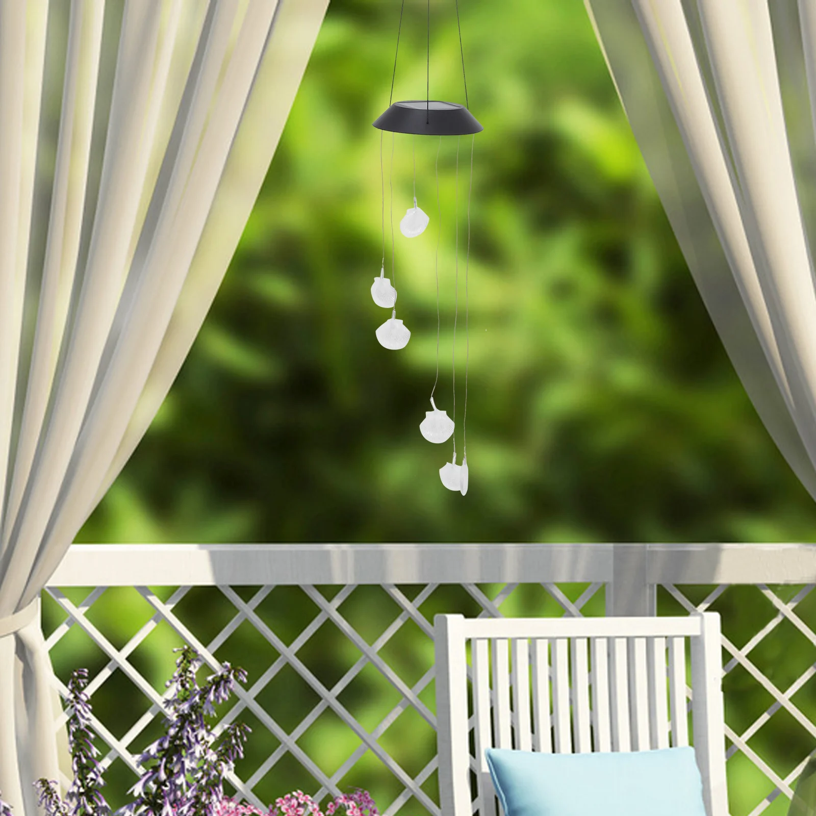 

Seashell Wind Chimes LED Solar Mobile Color Changing Light Sensor Outdoor Lamp for Garden Patio Balcony Home Solar Wind Chimes