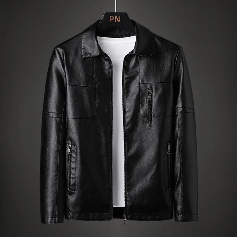 2025 new fashion casual leather jacket lapel plankton handsome loose motorcycle leather coat men's fashion leather clothes