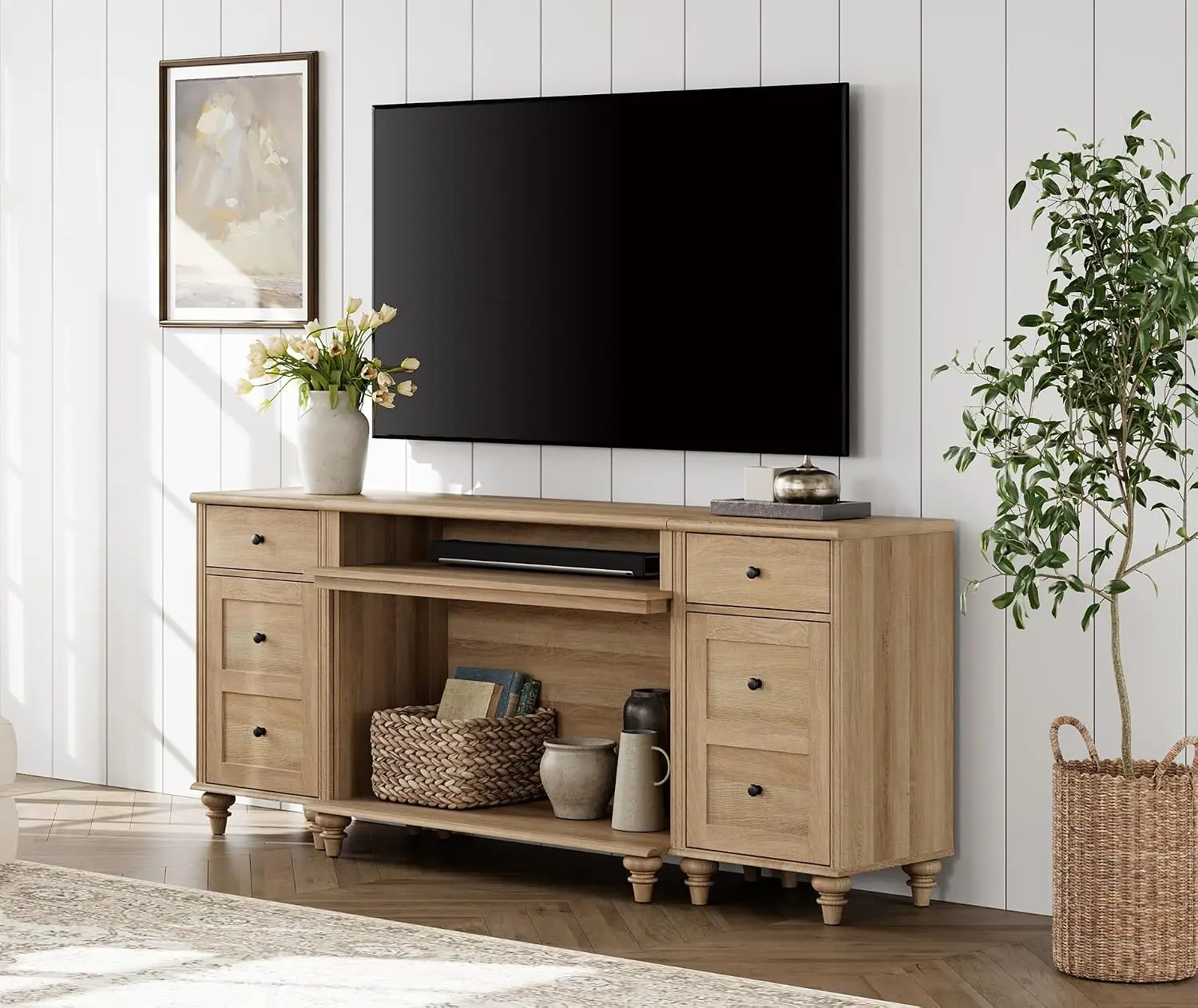 TV Stand for 75 Inch TV, 3-in-1 TV Console Table for 55/65/70 Inch TV, Highboy Entertainment Center with Charging, Customized