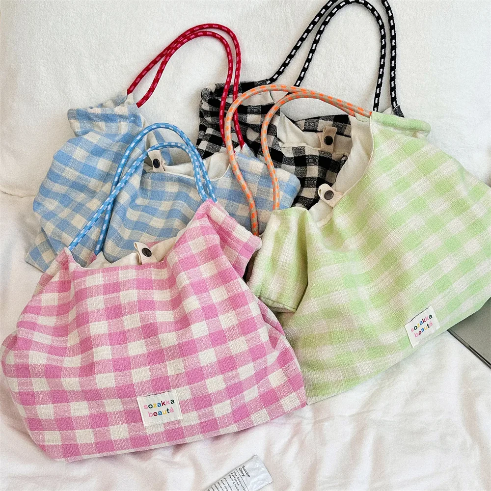 bolsa-de-ombro-casual-de-ande-capacidade-com-estampa-xadrez-e-cordao-bolsa-tote-para-o-dia-a-dia-padrao-quadriculado-crem