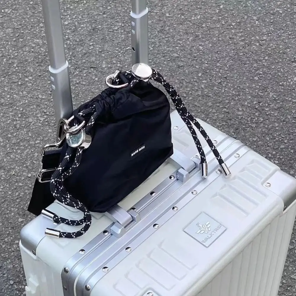 

Повседневная черная сумка-ведро в корейском стиле на шнурке, нейлоновая портативная сумка через плечо INS, роскошные модные женские сумки через плечо