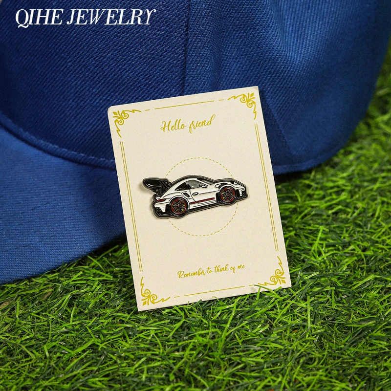 Cool Sports Car Badge Golf Ball Hat Clip Metal Enamel Pins Retro Porsche GT3RS Shape Golf Cap Basketball Hat Clip Jewelry Badge