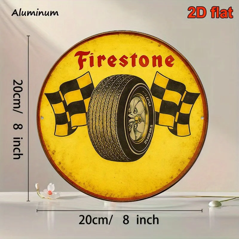2D Flat 'Firestone Tires', This Automotive-Themed Decorative Plaque Is Perfect for Embellishing Garages, Bars