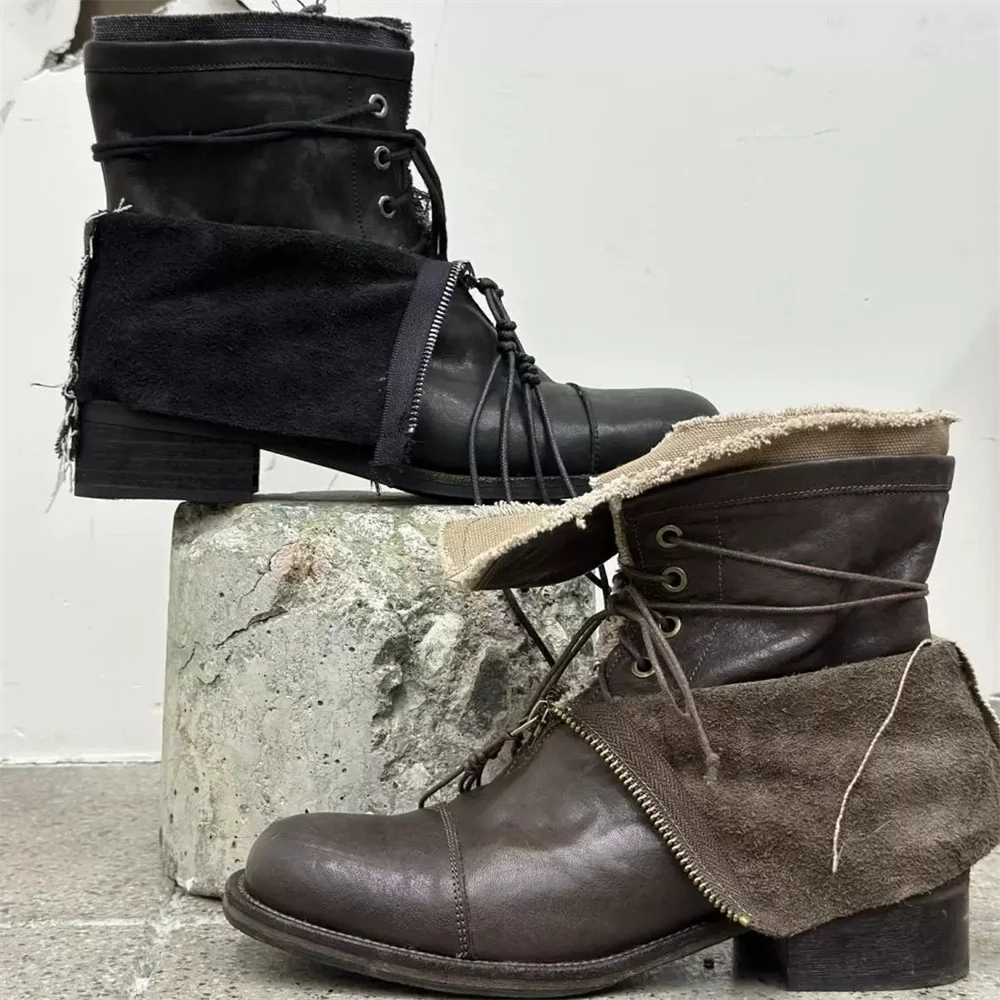 Trendy Thick Soled High-End Boots for Men Wandering Style High Top Increased Height Short Boot Outdoor Motorcycle Boots