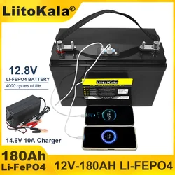 12.8V 180AH LiFePO4 Battery 12V Lithium Batteries 4000 Cycles USB3.0 Type-C output Touring car Solar Wind 14.6v Charger Tax Free