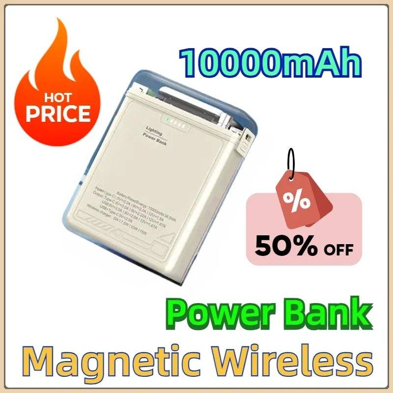 

10000mAh Powerbank For Wireless Charger External Backup Battery 20W Night Light Magnetic Wireless Power Bank