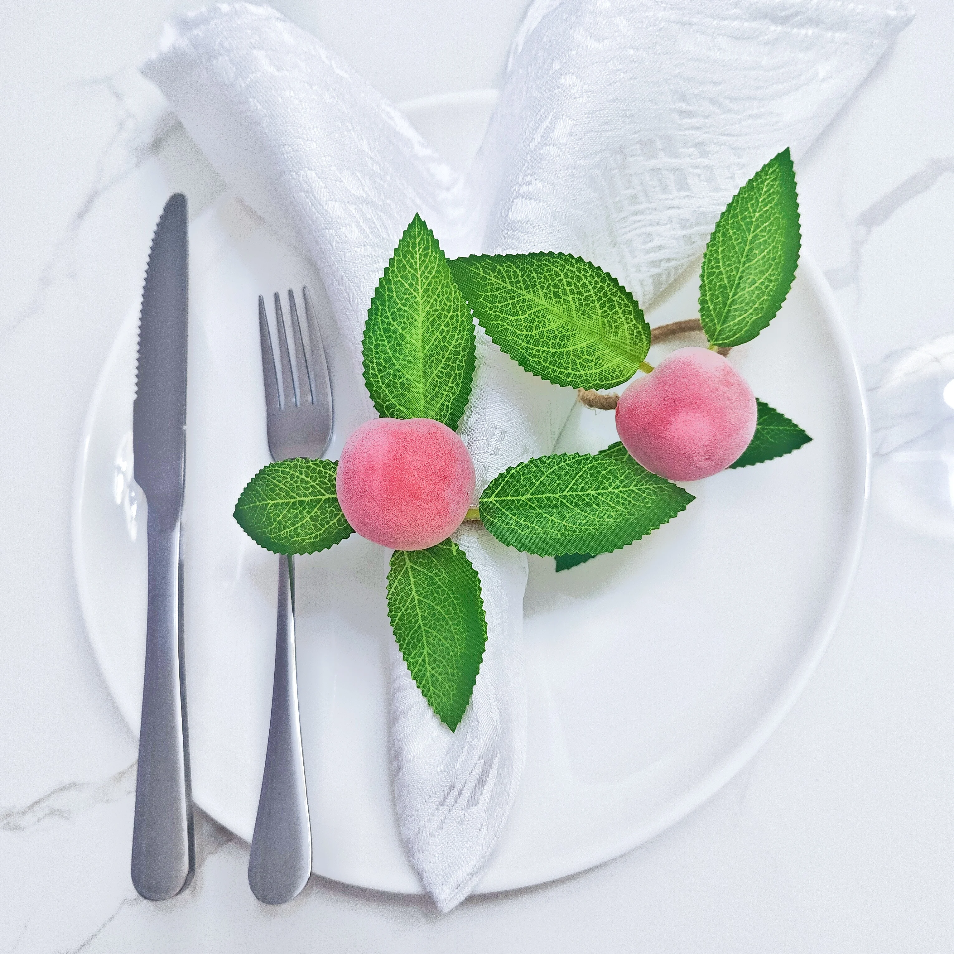 2/4/8 pcs simulated peach plant napkin rings, Handmade Napkin Holder Rings Table Decorations for Wedding,Fall,Daily Party,