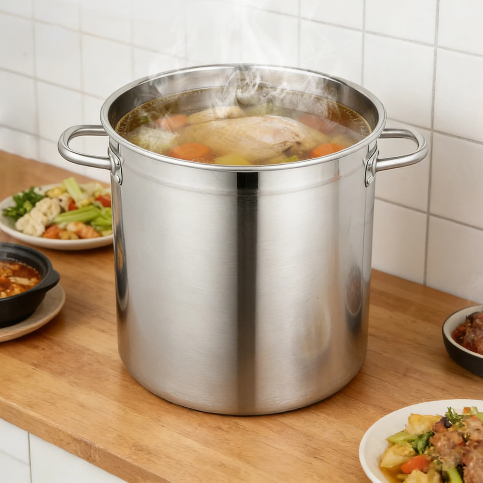 35L Verdickter 201 Edelstahl-Suppentopf für Restaurant und Haushalt, Flacher, Gleichmäßiger Boden, Verbrühungssicherer Griff mit Deckel, Großer Suppenkessel für Caterer und Familienköche
