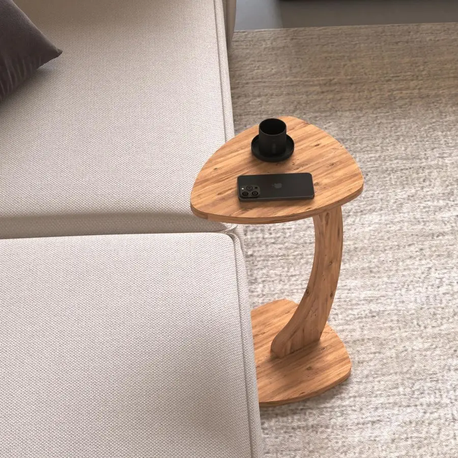 Shaped Triangular Top Design Table for Couch Small Places, Space Saver Sheild Shape Side Table for Sofa and Bedside with Wheels,