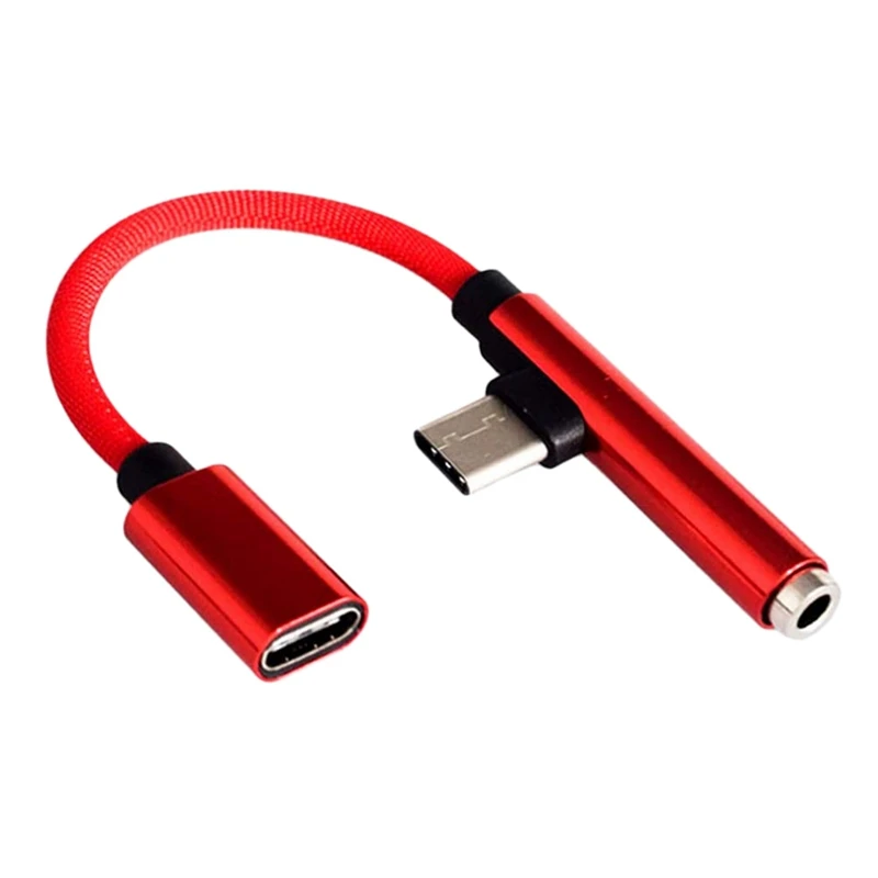 RISE-USB C Type C To 3.5Mm AUX Headphone Adapter Charging Cable For - Red