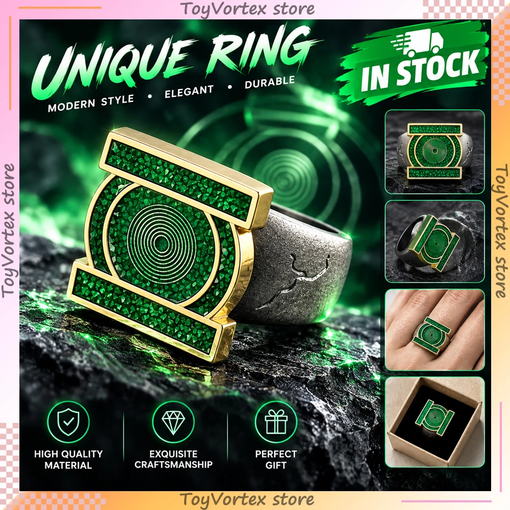 AUF LAGER Green Lantern Ring John Stewart Cosplay Film Merchandise Metallring Zubehör Geschenke Cosplay Halloween Weihnachtsgeschenk