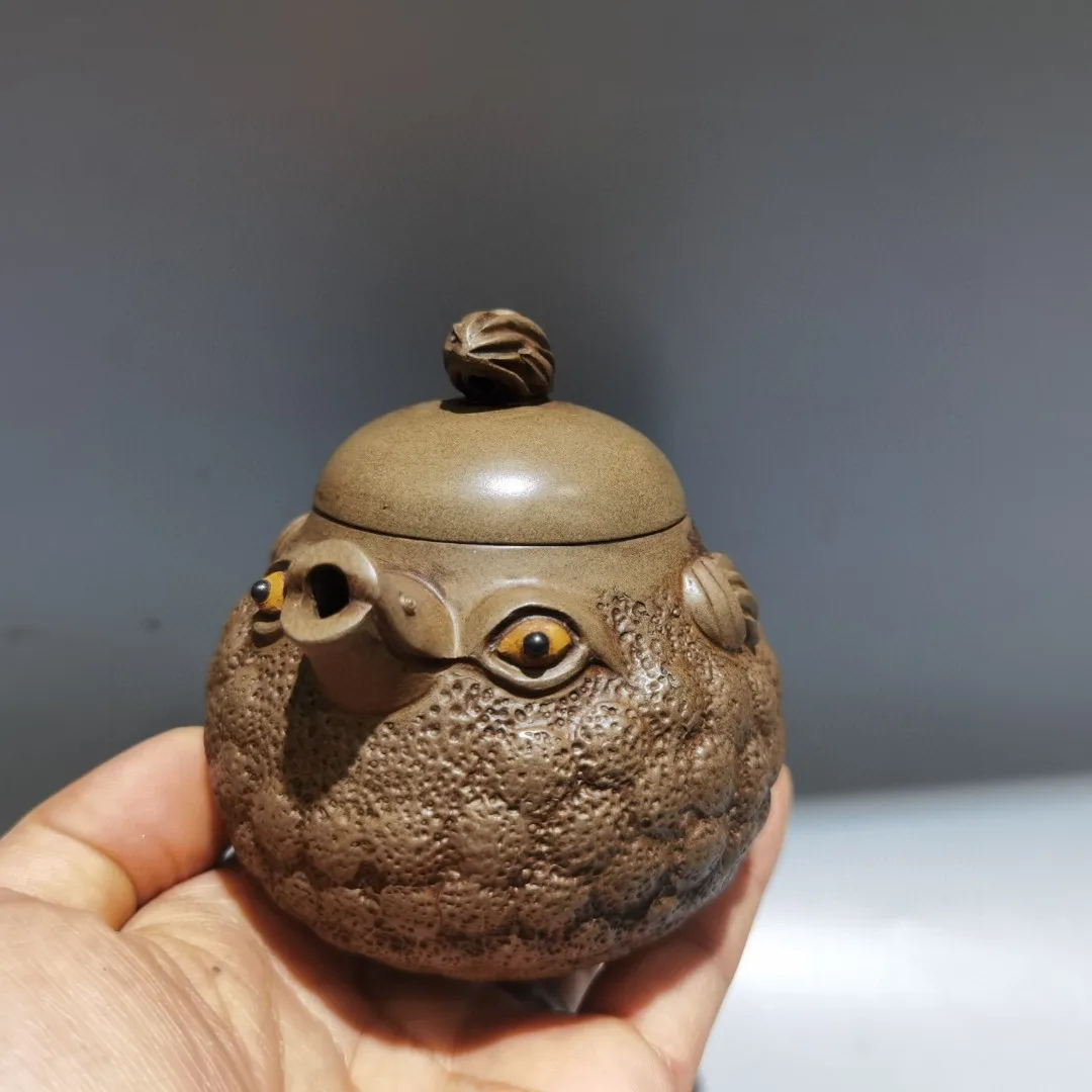 Old Chinese Handcraft Enameled  YiXing Zi Sha Clay  (yellow stoneware) Teapot,Dolphin baby