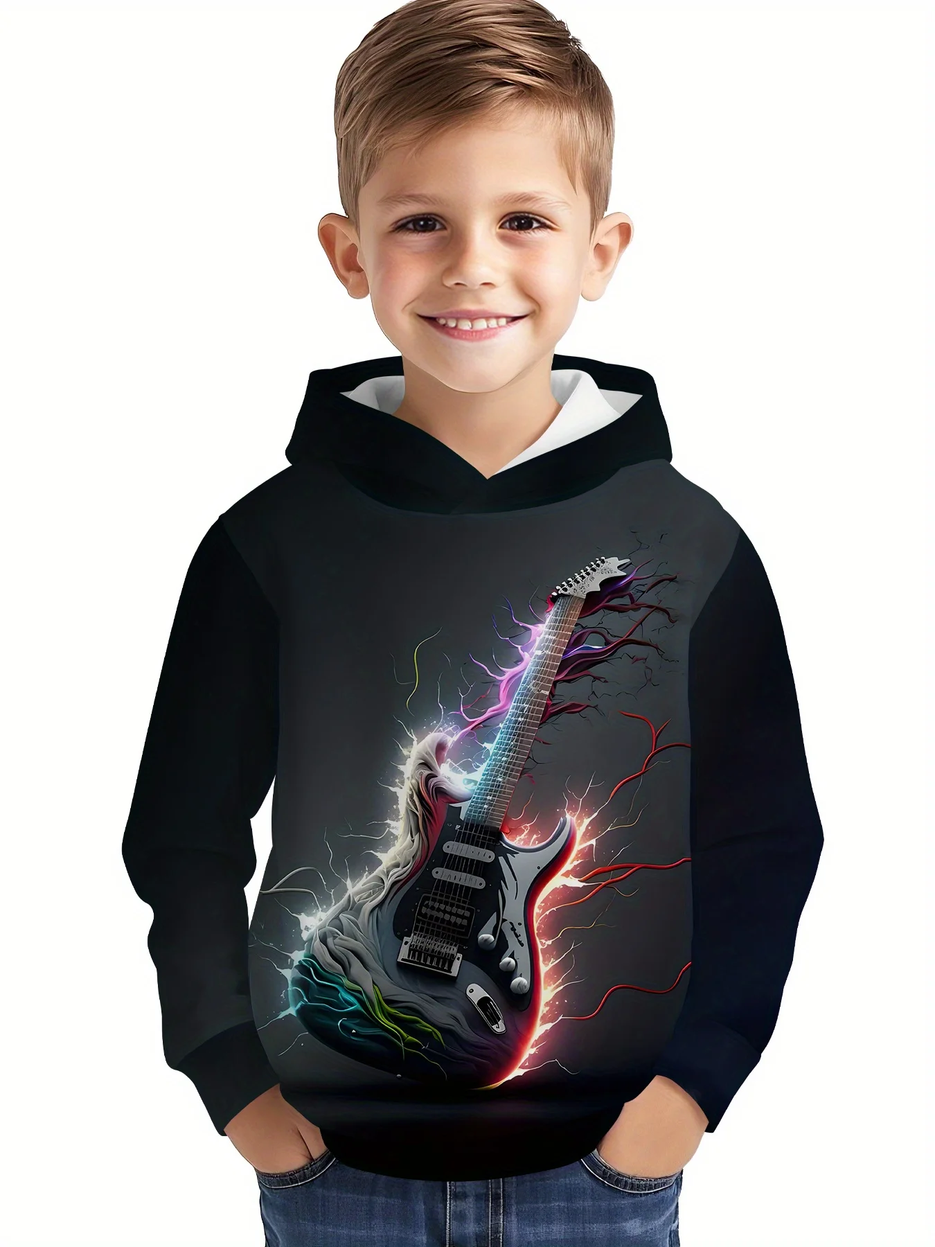 

Подарок на качалку для детей! Новая толстовка с рисунком электрогитары на осень/зиму, самый крутой топ для вечеринок и фестивалей