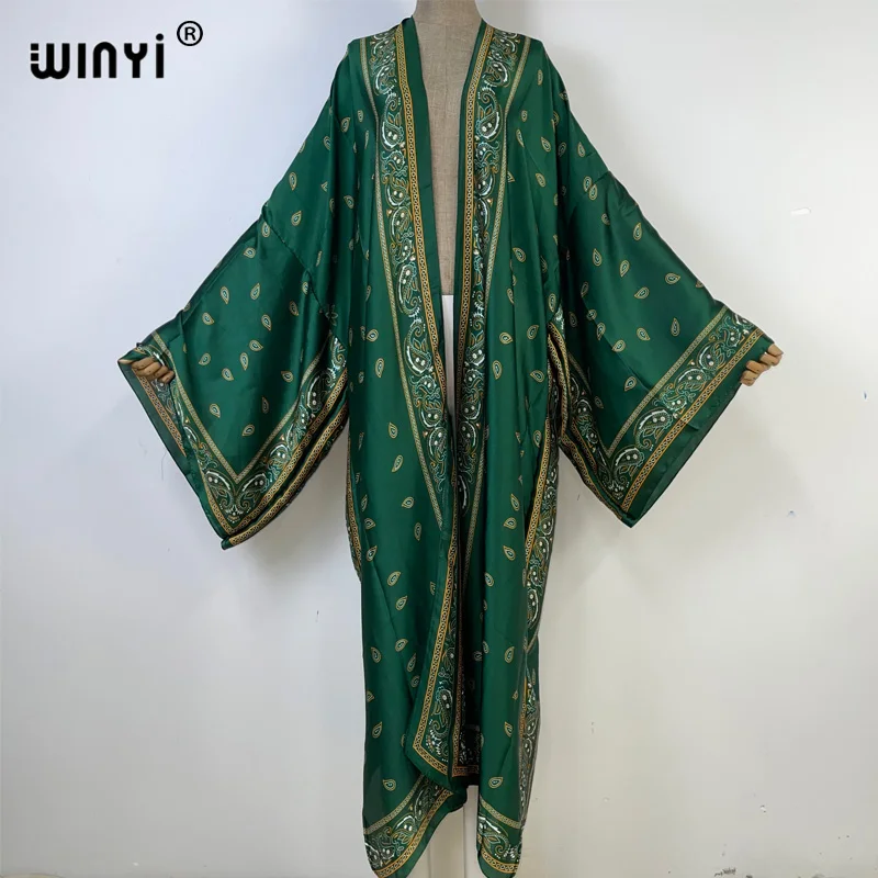 WINYI kimono 2023 купальник Women Cardigan Loose Long Dress Party Boho Maxi beach outfits for women Cover Up Swimwear kaftan