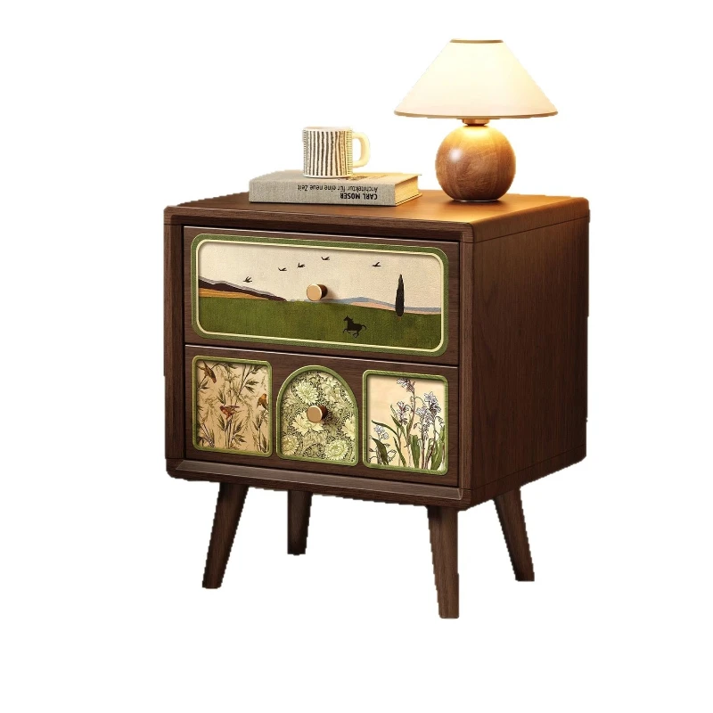 LMM solid wood bedside table medium ancient style home bedroom bedside retro style high-end bedside table