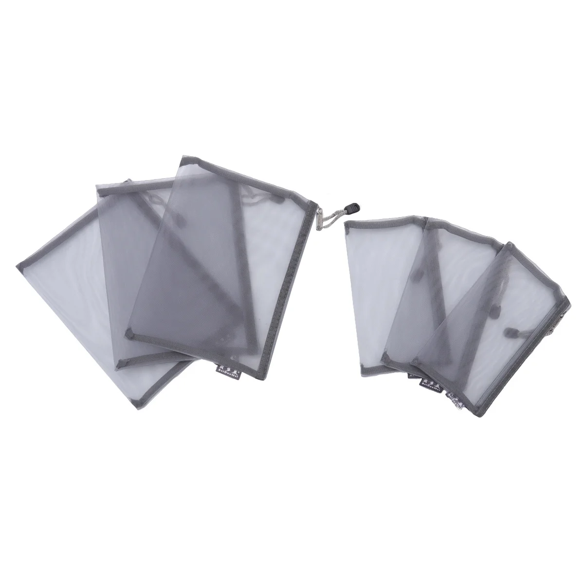 6Pcs Mesh Stationery Bag Grey Portable Zippered File Organizer Small A5 A6 Document Holder for Office School Supplies