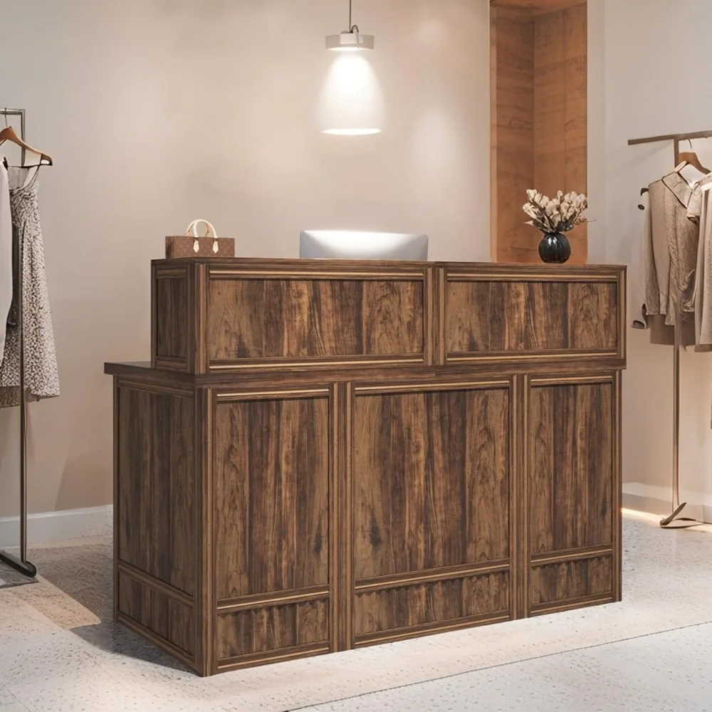 57 مكتب استقبال مع عداد، مكتب أمامي حديث بإطار معدني، عداد خروج خشبي للبيع بالتجزئة للمكتب والاستقبال