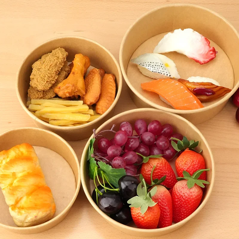Kraft Paper Lunch Box Dessert Bento Boxes Disposable Lunch Box Fast Food Packing Boxes Paper Bowls With Lid