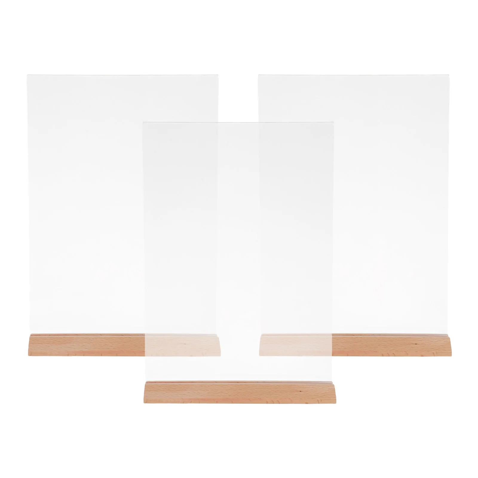 3Pcs Menu Poster Display Stand 12.18x8.25 Inch Clear Acrylic with Wood Base T-Shaped Design for A4 Menus Flyers Office