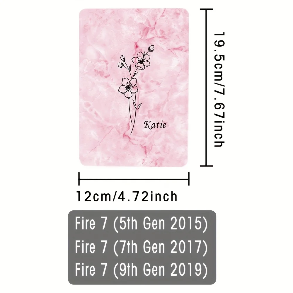 Nome personalizzato compatibile con Fire 7 9a/7a/5a generazione (2019/2017/2015) Custodia per tablet in pelle PU con supporto pieghevole da 7 pollici