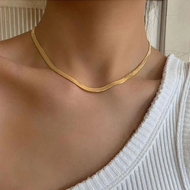 Aihua Punk Schlüsselbein flache Klinge Snake Link Choker Halskette Unisex Gold Silber Farbe Edelstahl Halsketten für Frauen Schmuck – Detail 4