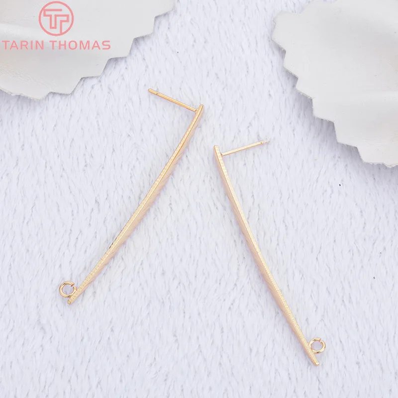 (1949)6PCS 52x3.5MM 24K Gold Color Plated Brass Long Line Smooth Stud Earrings High Quality DIY Jewelry Making Findings