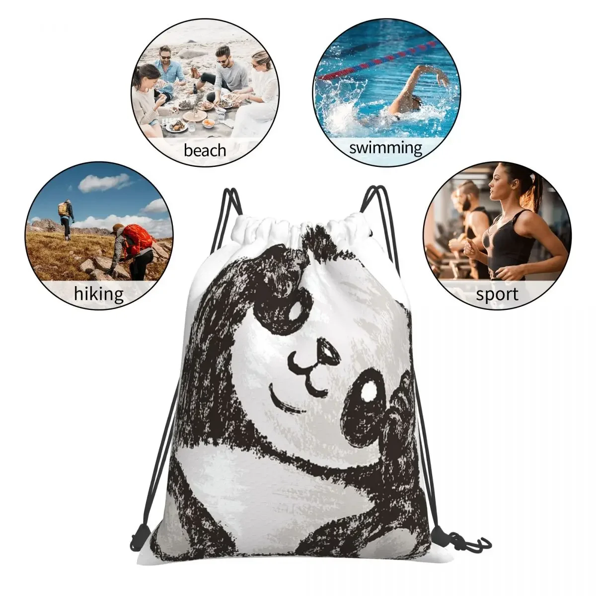 Mochila multifuncional Cute Panda, Sacos de cordão portáteis, Bundle Pocket, Sports Bag, Bookbag para homens e mulheres, Mochilas escolares