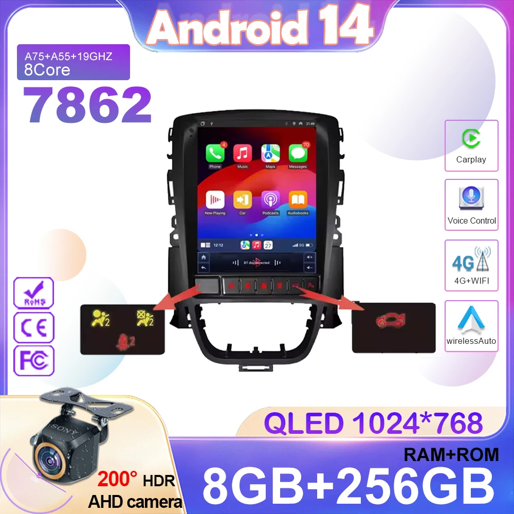 Autoradio Android 14 per Opel Astra J Vauxhall Buick Verano 2009-2015 Video multimediale 2Din 4G WIFI Carplay Head Unit