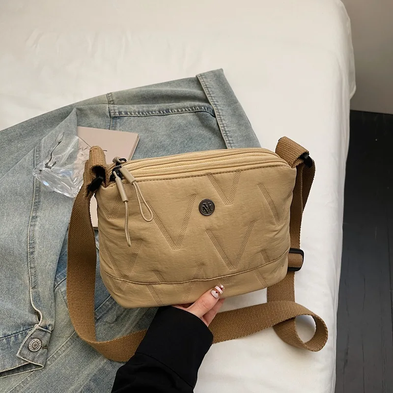 Quilted Design Multi-Layer Women Oxford Shoulder Bags Lightweight Sports Travel Ladies Crossbody Bag Solid Color Female Handbag