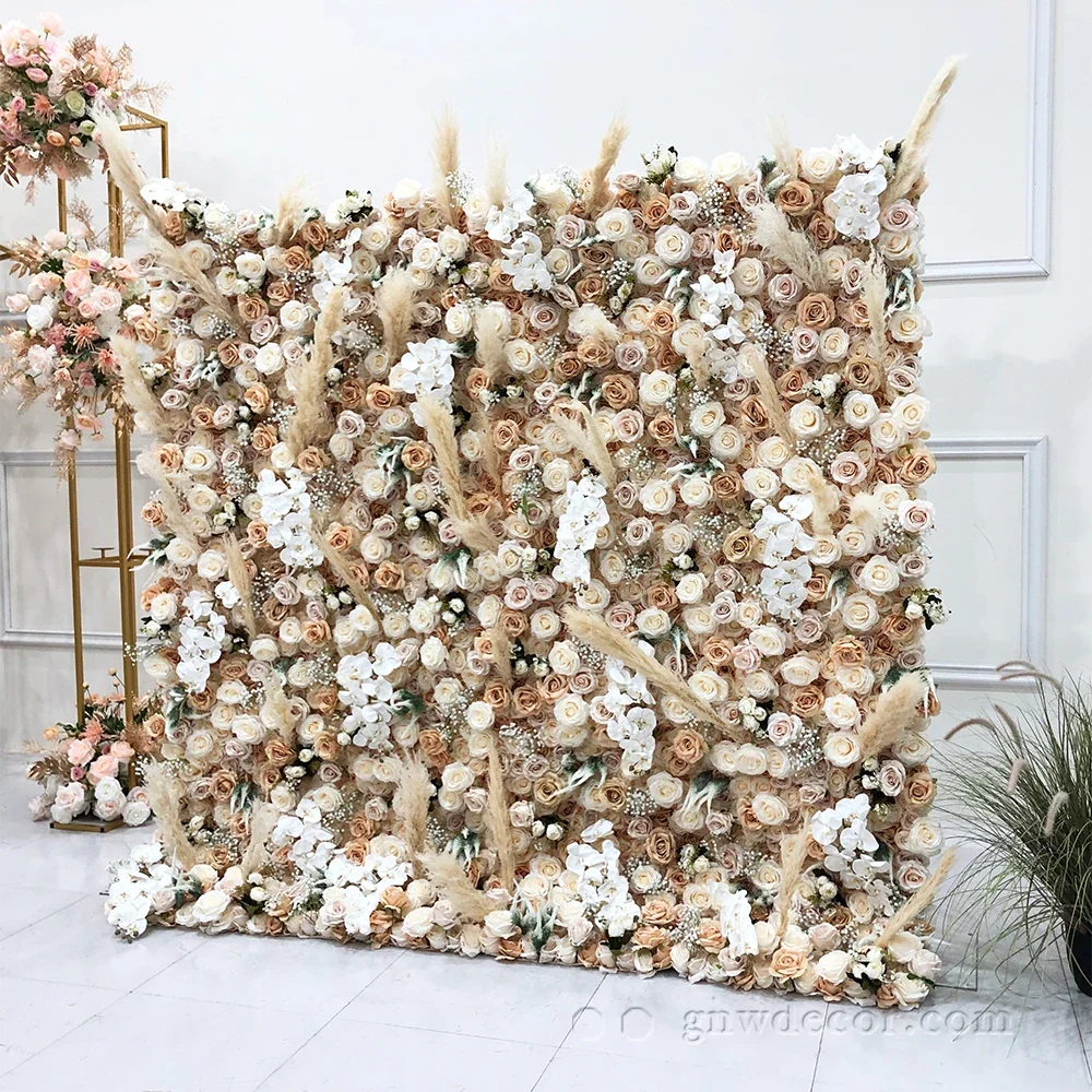 

GNW Hot Selling Wedding Supplies Pampas Grass Wedding Backdrop Silk Flower party Event Flower Wall