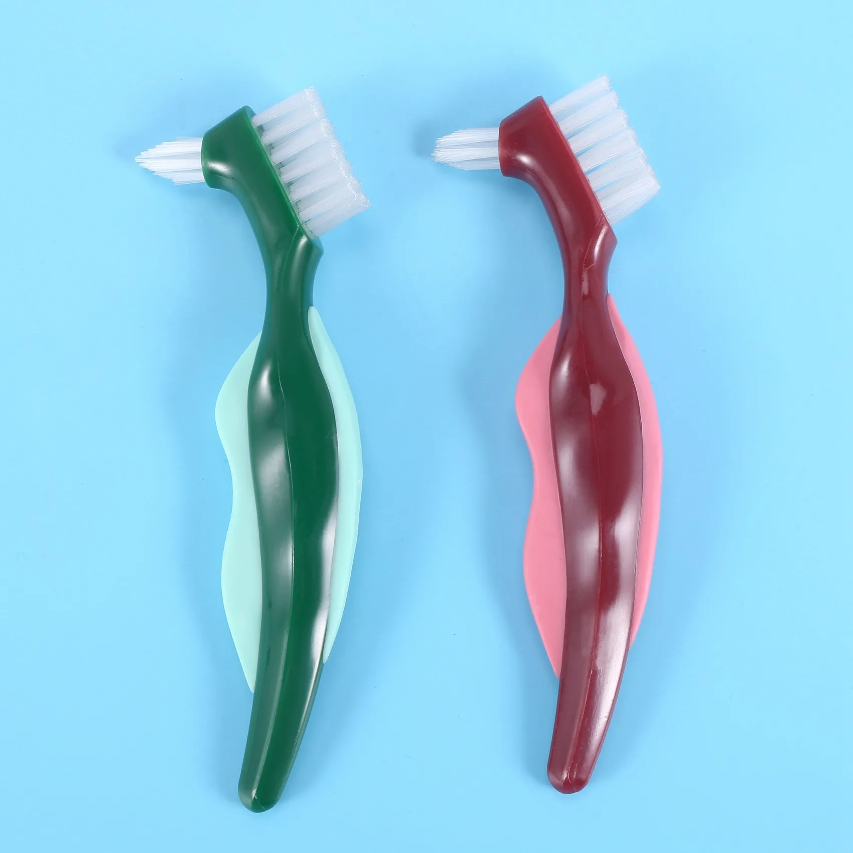 HLES 2 Pcs Premium Hard Denture Brush Toothbrush, Cleaning Brush, Multi-Layered Bristles &Portable Denture Double Sided Brush
